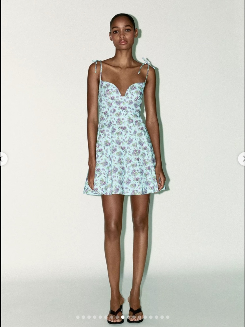 Zara Light Blue Floral Tie-Shoulder Sweetheart Mini Dress. Medium. NWOT